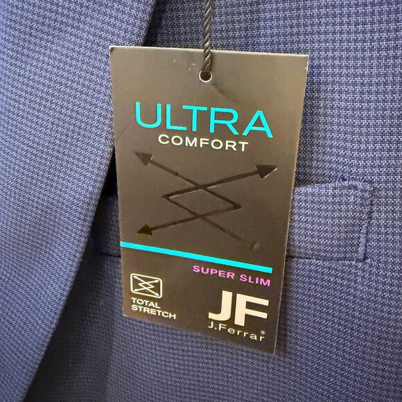 JF J Ferrar Ultra Comfort Super Slim Blue Houndstooth Stretch Blazer 42R Party - Picture 3 of 11
